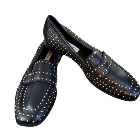Chelsea & Violet Black Studded Loafers Women's Black And Silver Flats Size 6.5 - Picture 1 of 9